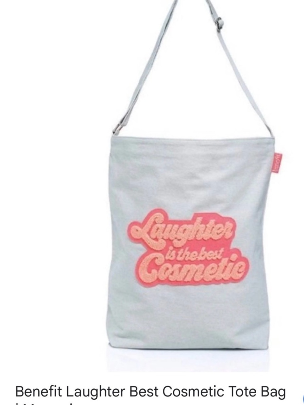 Benefit Pale Blue Tote with Pink Appliqué